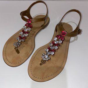 Ivanka Trump Leather Sandals w/ Pink & White Rhinestones Size 9M w/ Original Box